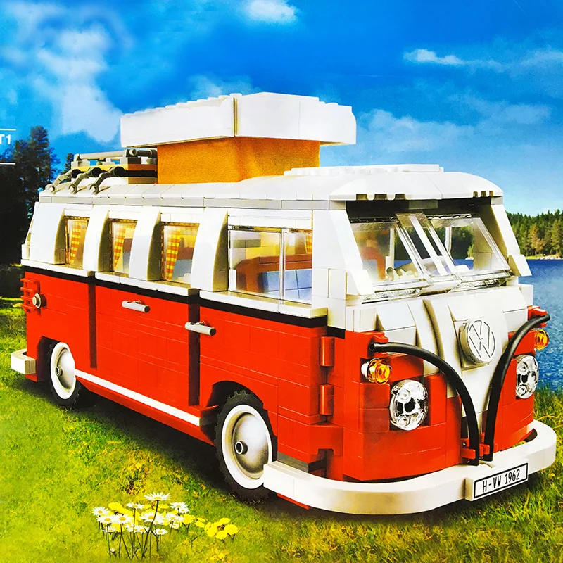 New Technical FIATed 500 VW  T1 Camper Car Van 10220 Model Building Blocks for  Car Brick Toys