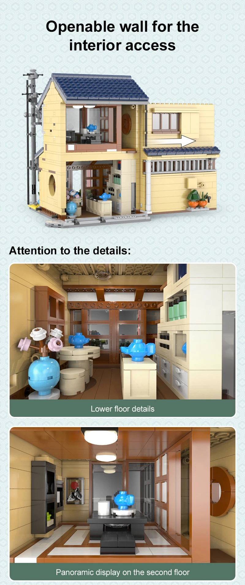 1200 Pcs Cada LED City Japanese Tea Shop House Architecture Building Blocks Friends Shop Figures Bricks Toys for Kid Gifts