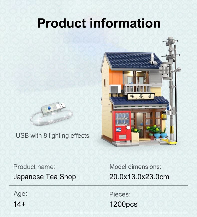 1200 Pcs Cada LED City Japanese Tea Shop House Architecture Building Blocks Friends Shop Figures Bricks Toys for Kid Gifts