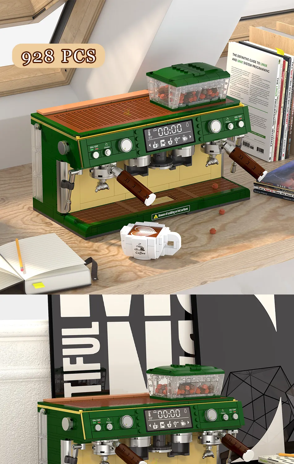 HUIQIBAO 928PCS MOC Coffee Machine Model Micro Building Blocks Mini Diamond City Friend Bricks Set Children Toys Kids Girl Game