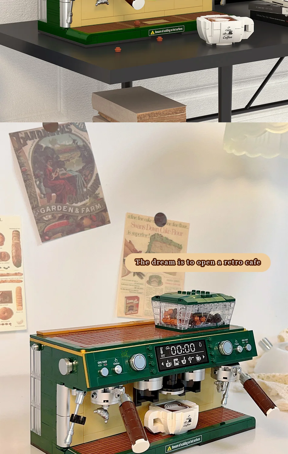 HUIQIBAO 928PCS MOC Coffee Machine Model Micro Building Blocks Mini Diamond City Friend Bricks Set Children Toys Kids Girl Game