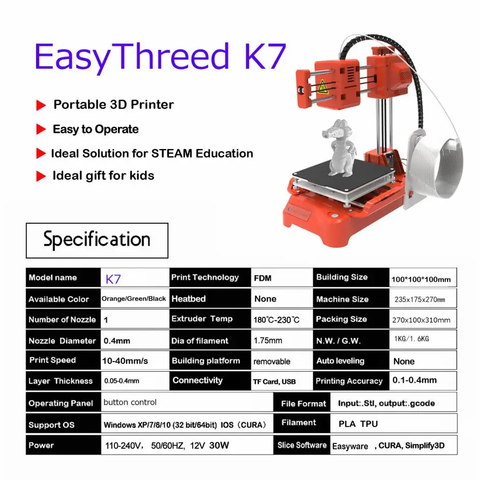Top K7 X1 3D Printer Mini Desktop Printers Children Education Printing DIY Designer Model One-click Printing Small Impresora 3d Top K7 X1 3D Printer Mini Desktop Printers Children Education Printing DIY Designer Model One-click Printing Small Impresora 3d