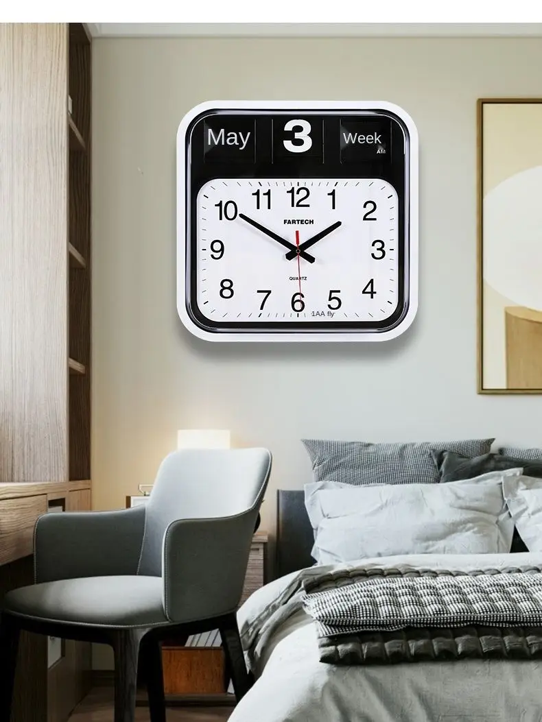 Fartech Modern Minimalist Flip Clock Living Room Atmospheric Wall Clock Mechanical Flip Clock Perpetual Calendar Quartz Clock
