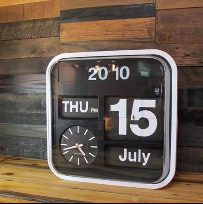 Fartech Large 43cm Page Turning Clock Automatic Mute Living Room Turning Clock Calendar Modern Fashion Home Creative Wall Clock