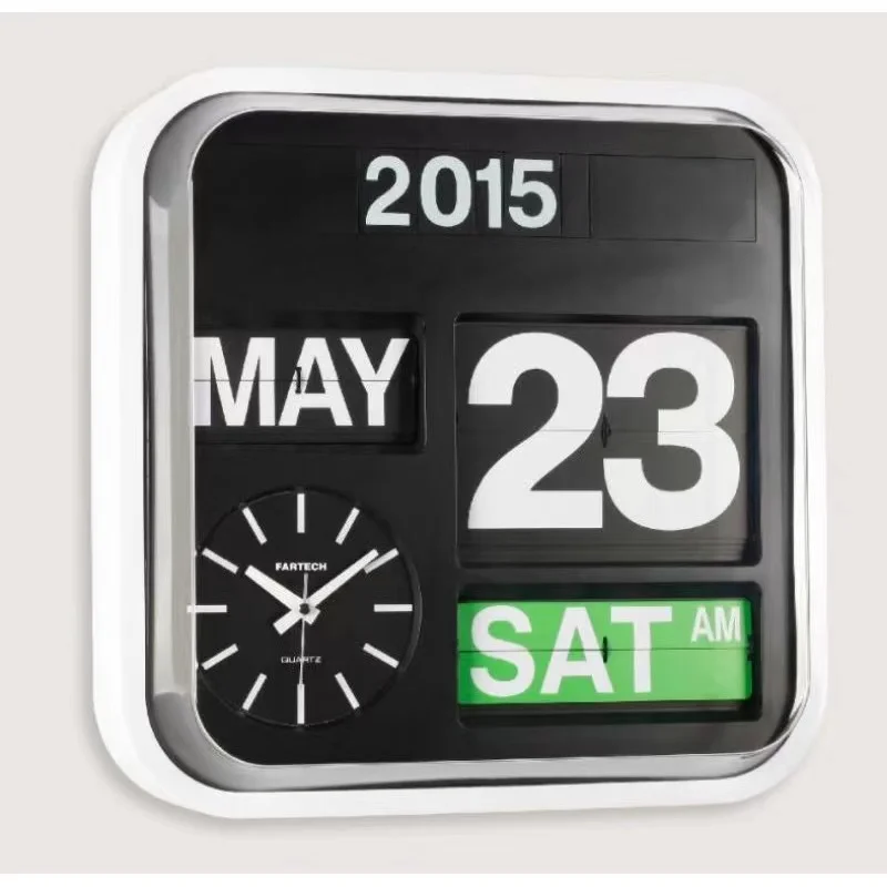 Fartech Large 43cm Page Turning Clock Automatic Mute Living Room Turning Clock Calendar Modern Fashion Home Creative Wall Clock