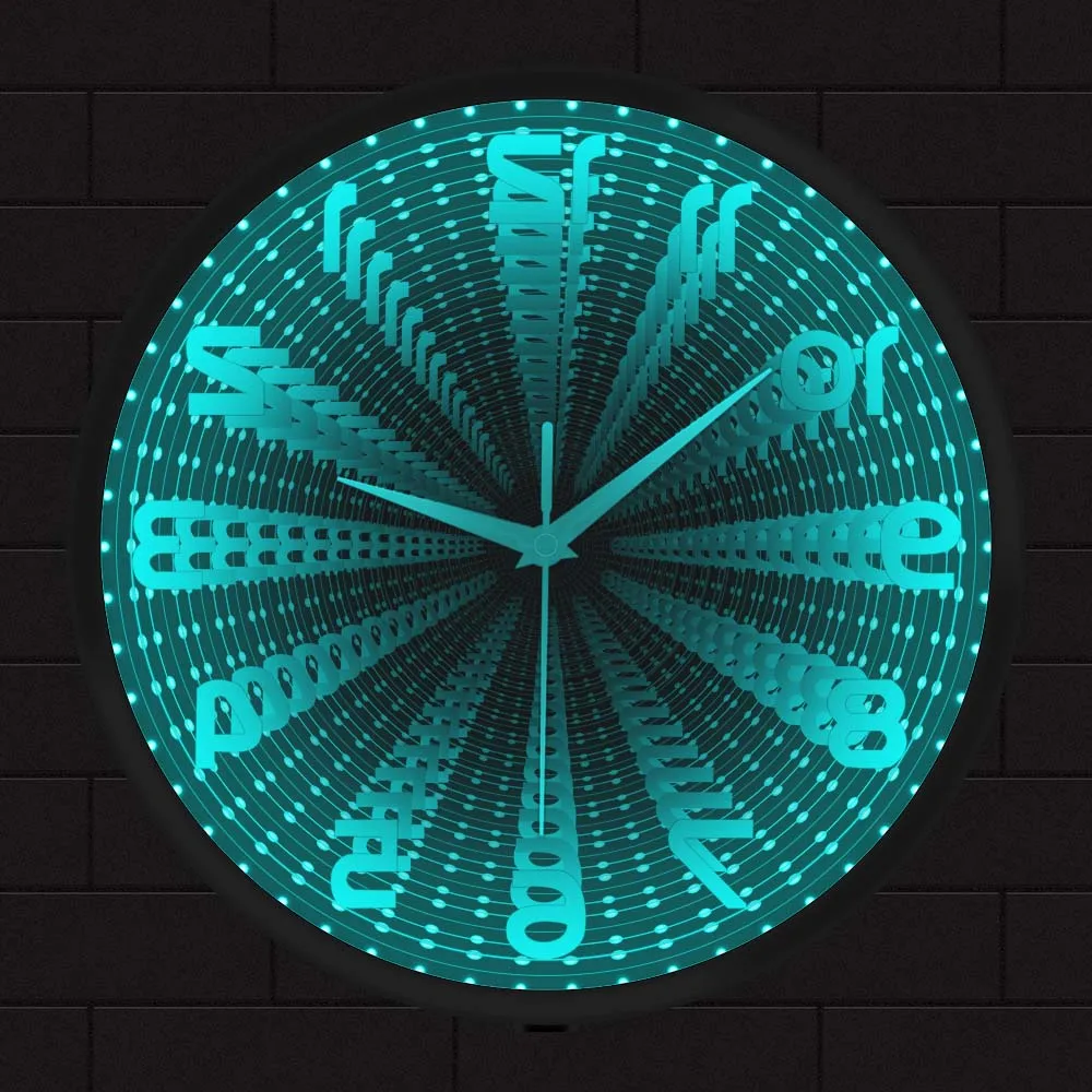 LED Infinity Mirror Backwards Wall Clock Runs Counterclockwise and Reverse Luminous Clock Vortex Tunnel Lamp Interstellar Mirror