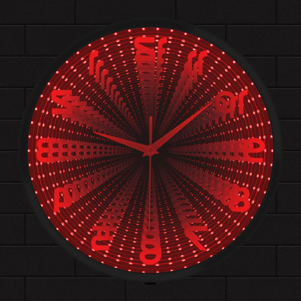 LED Infinity Mirror Backwards Wall Clock Runs Counterclockwise and Reverse Luminous Clock Vortex Tunnel Lamp Interstellar Mirror