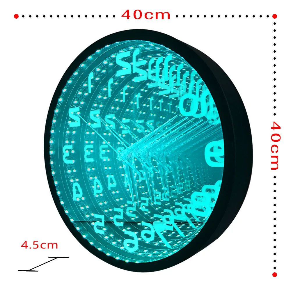 LED Infinity Mirror Backwards Wall Clock Runs Counterclockwise and Reverse Luminous Clock Vortex Tunnel Lamp Interstellar Mirror