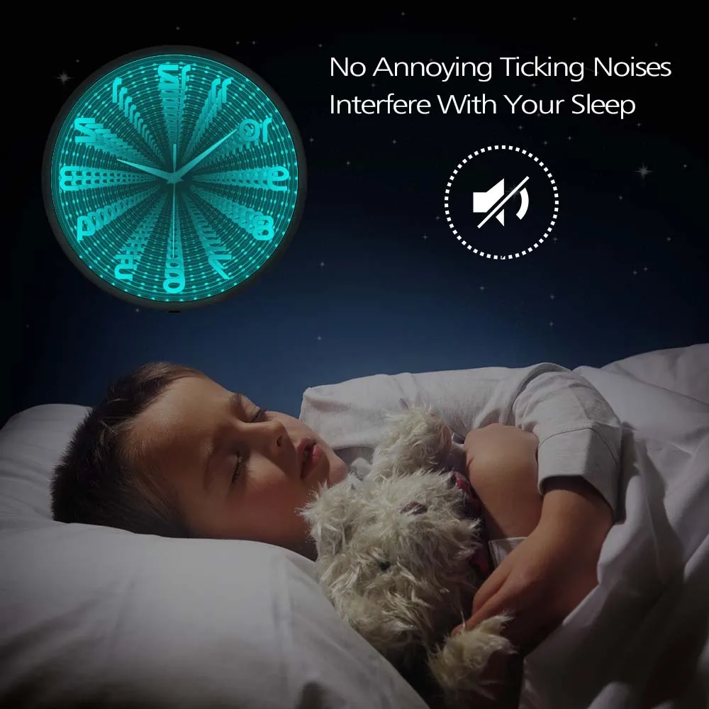 LED Infinity Mirror Backwards Wall Clock Runs Counterclockwise and Reverse Luminous Clock Vortex Tunnel Lamp Interstellar Mirror