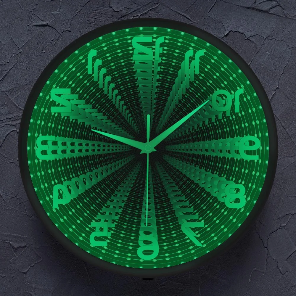 LED Infinity Mirror Backwards Wall Clock Runs Counterclockwise and Reverse Luminous Clock Vortex Tunnel Lamp Interstellar Mirror